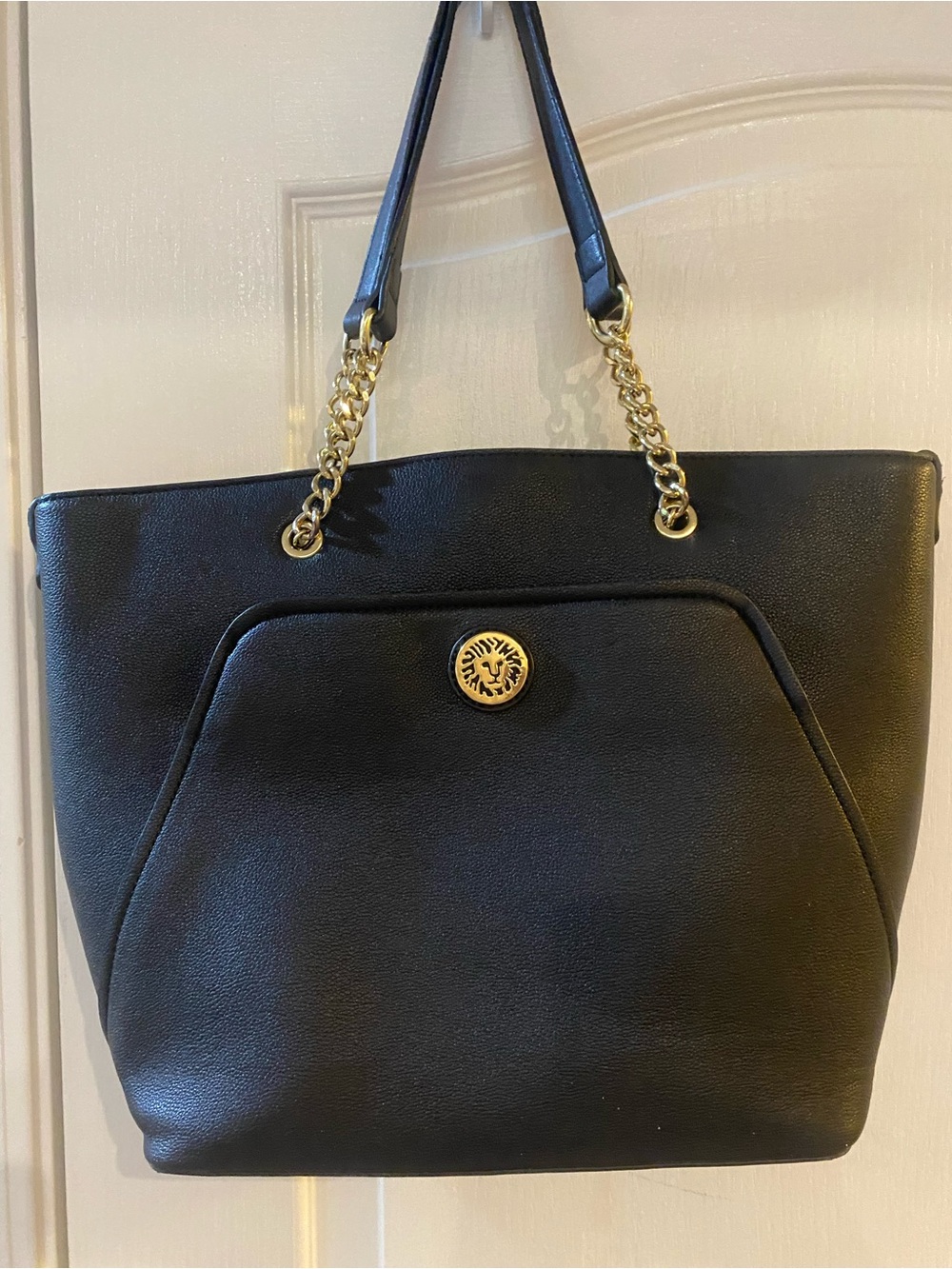 Anne Klein Black Tote with Gold Chain Details